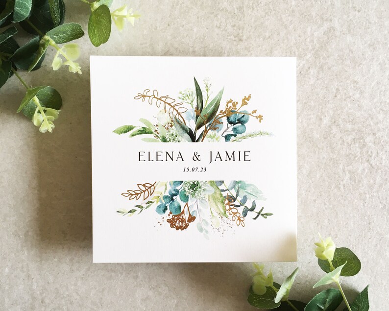 Elena Greenery Flat Wedding Invitation Set - Luxury Flat Wedding Invitation Bundle - Foliage Wedding - Eucalyptus - Gold Foil Invitations image 6