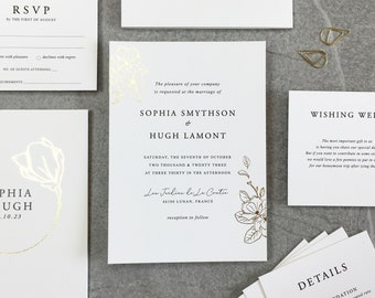 Sophia Magnolia Foil Print Wedding Invitation Set - Gold Wedding Invitation - Silver Wedding Invitation - Rose Gold Wedding Invitation