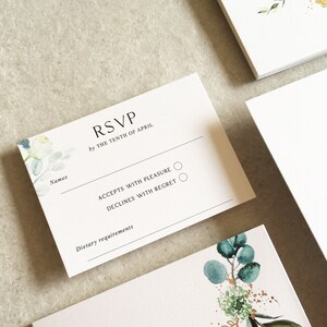 Elena Greenery Flat Wedding Invitation Set - Luxury Flat Wedding Invitation Bundle - Foliage Wedding - Eucalyptus - Gold Foil Invitations image 5