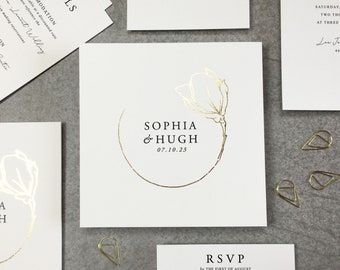 Sophia Magnolia Concertina Wedding Invitation Set - Invitación de boda triple - Impreso en oro - Impreso en plata - Impreso en oro rosa - Elegante