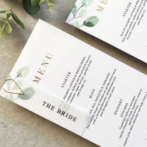 Corinne Greenery Karta menu weselnego - Menu weselne - Menu weselne w folii - Menu eukaliptusowe - Eleganckie menu weselne - Menu weselne botaniczne