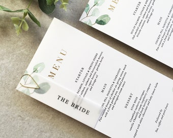 Corinne Greenery Wedding Menu Card - Wedding Menu - Foil Wedding Menu - Eucalyptus Menu - Elegant Wedding Menu - Botanical Wedding Menu