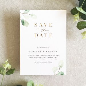 Corinne Greenery Save the Date Karten - Folie Save the Date Einladung - Botanische Save the Date - Rustikale Save the Date - Gold Save the Date