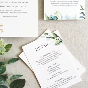 Elena Greenery Flat Wedding Invitation Set - Luxury Flat Wedding Invitation Bundle - Foliage Wedding - Eucalyptus - Gold Foil Invitations image 4