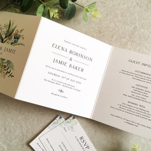 Elena Greenery Flat Wedding Invitation Set - Luxury Flat Wedding Invitation Bundle - Foliage Wedding - Eucalyptus - Gold Foil Invitations image 7