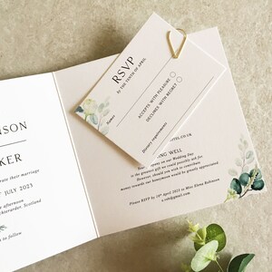 Elena Greenery Flat Wedding Invitation Set - Luxury Flat Wedding Invitation Bundle - Foliage Wedding - Eucalyptus - Gold Foil Invitations image 8
