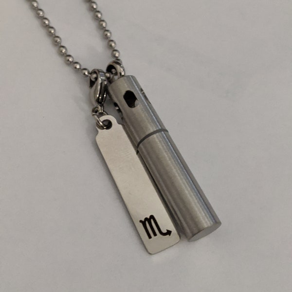 Cylinder Zodiak - Stainless Steel Essential Oil Necklace - Aromatherapy Necklace - Diffuser Necklace -  Unisex