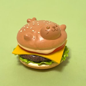 Cheeseburger Seal Sculpture, Polymer Clay Burger, Quirky Seal Art