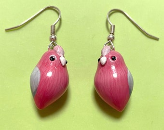 Little Galah Earrings, Australian Parrot Jewellery, Pink Cockatoo Earrings, Cute Bird Gift, Polymer Clay Miniature Birds