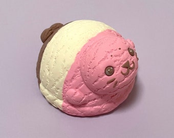 Neapolitan Ice Cream Seal Ornament, Polymer Clay Miniature, Mini Food Art, Kawaii Character