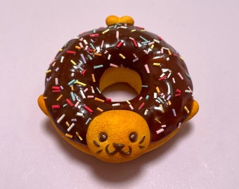 Chocolate Donut with Sprinkles Seal Ornament, Polymer Clay Donut