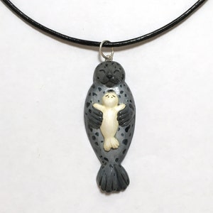 Polymer Clay Seal Hugging Necklace, Mother and Baby Animal Jewellery, New Mother Gift, Baby Seal  Charm