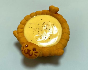 Custart Tart Seal Sculpture Handmade with Polymer Clay