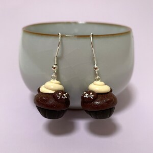 Chocolate Cupcake Earrings / Miniature Food Earrings, Tiny Seal Art