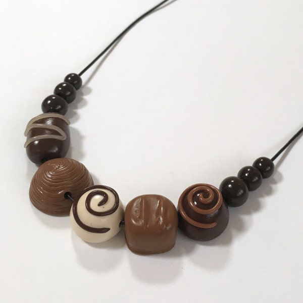 Polymer Clay Chocolate Necklace, Miniature Food Jewellery, Polymer Clay Beads, Chocoholic Gift