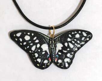 Abstract Jewellery Red and Black Butterfly Necklace Dot Painted Jewellery Red Butterfly Pendant Dot Painting Spotted Animal Charm