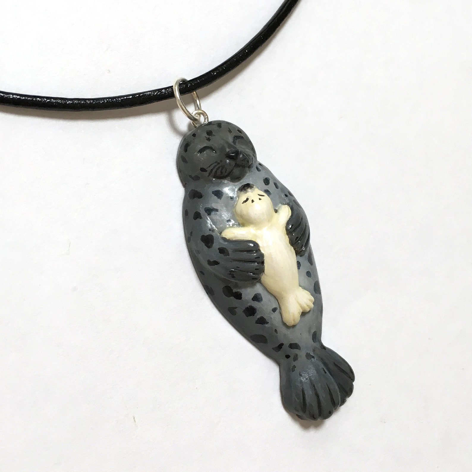 Polymer Clay Seal Necklace Mother and Baby Animal Pendant Etsy