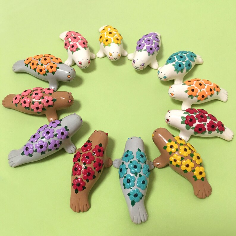 Flower Animal Seal Miniature Plant and Animal Lover Gift Mini Purple Flowers Tiny Purple Flowers Polymer Clay Animal