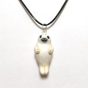 Seal Charm Necklace, White Baby Seal, Miniature Polymer Clay Pendant, Cute Seal Jewellery image 2
