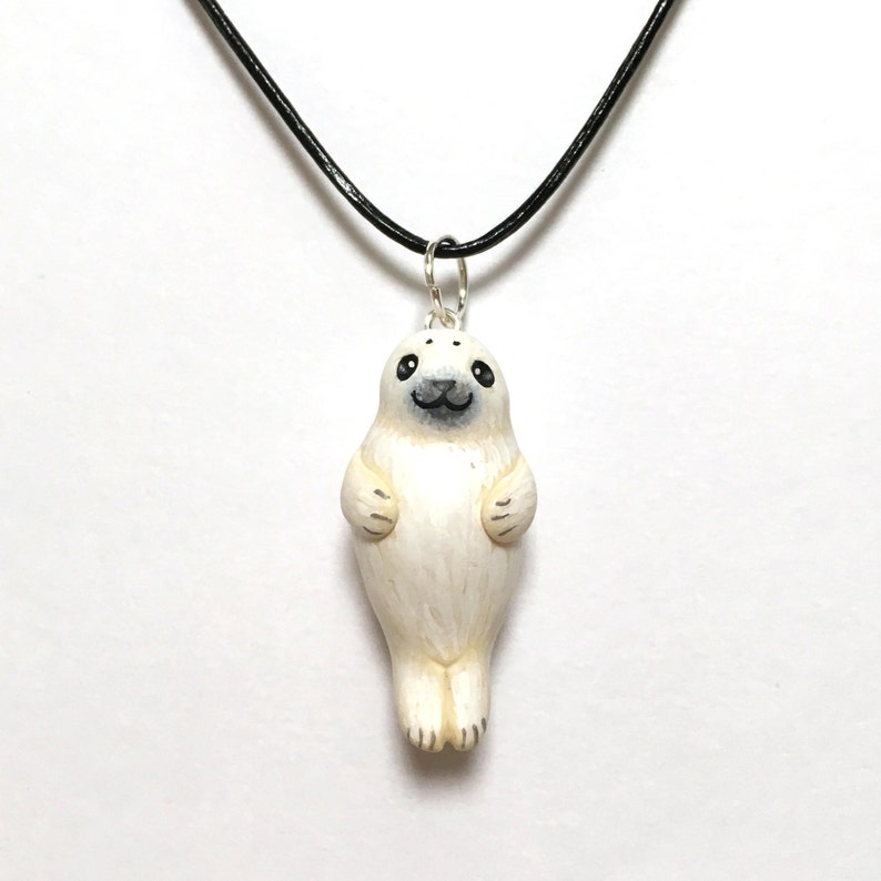 Seal Charm Necklace, White Baby Seal, Miniature Polymer Clay Pendant, Cute Seal Jewellery image 2