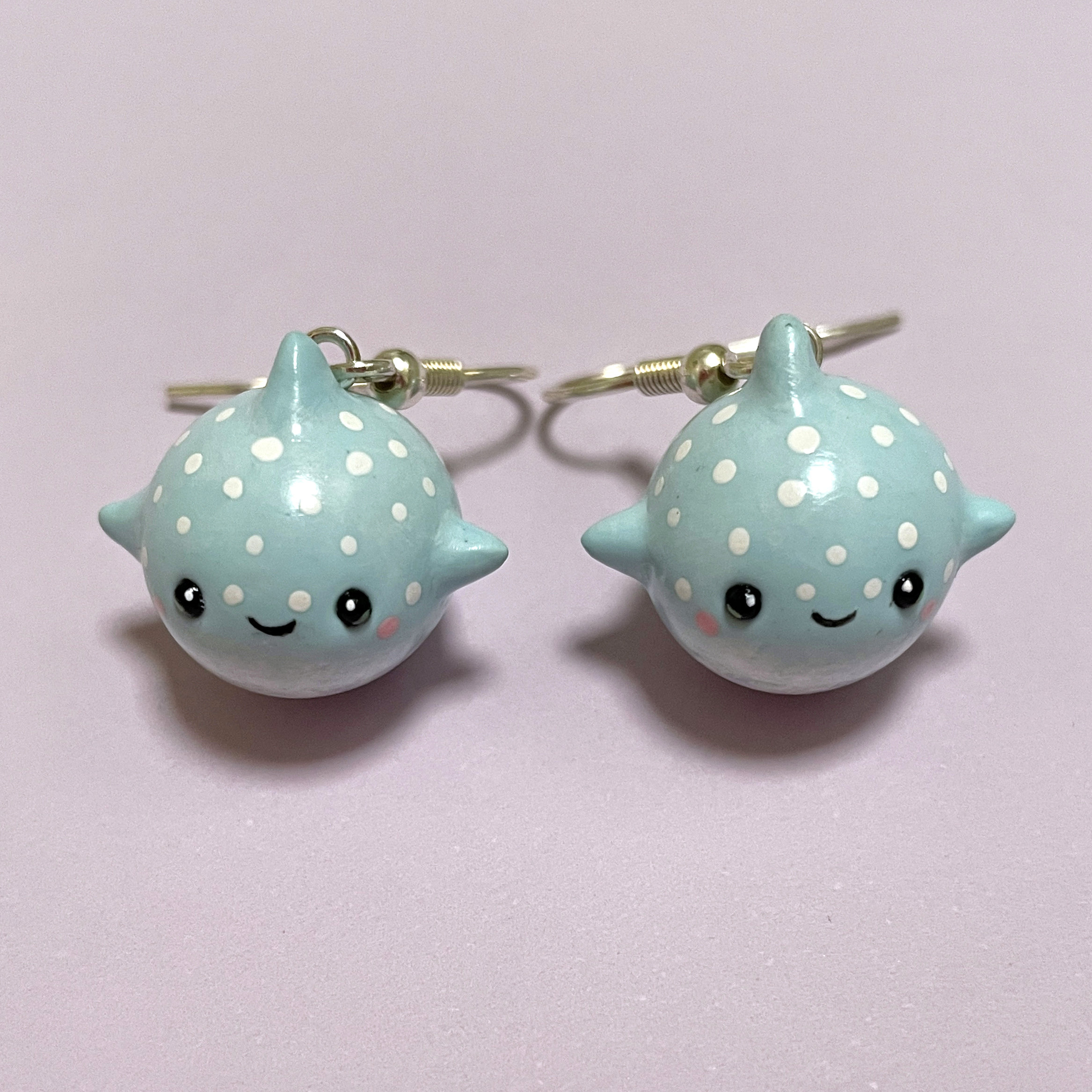 Kawaii Whale Shark Earrings, Cute Polymer Clay Charms, Baby Blue Whale Earrings, Miniature Shark Charms, Ocean Earrings