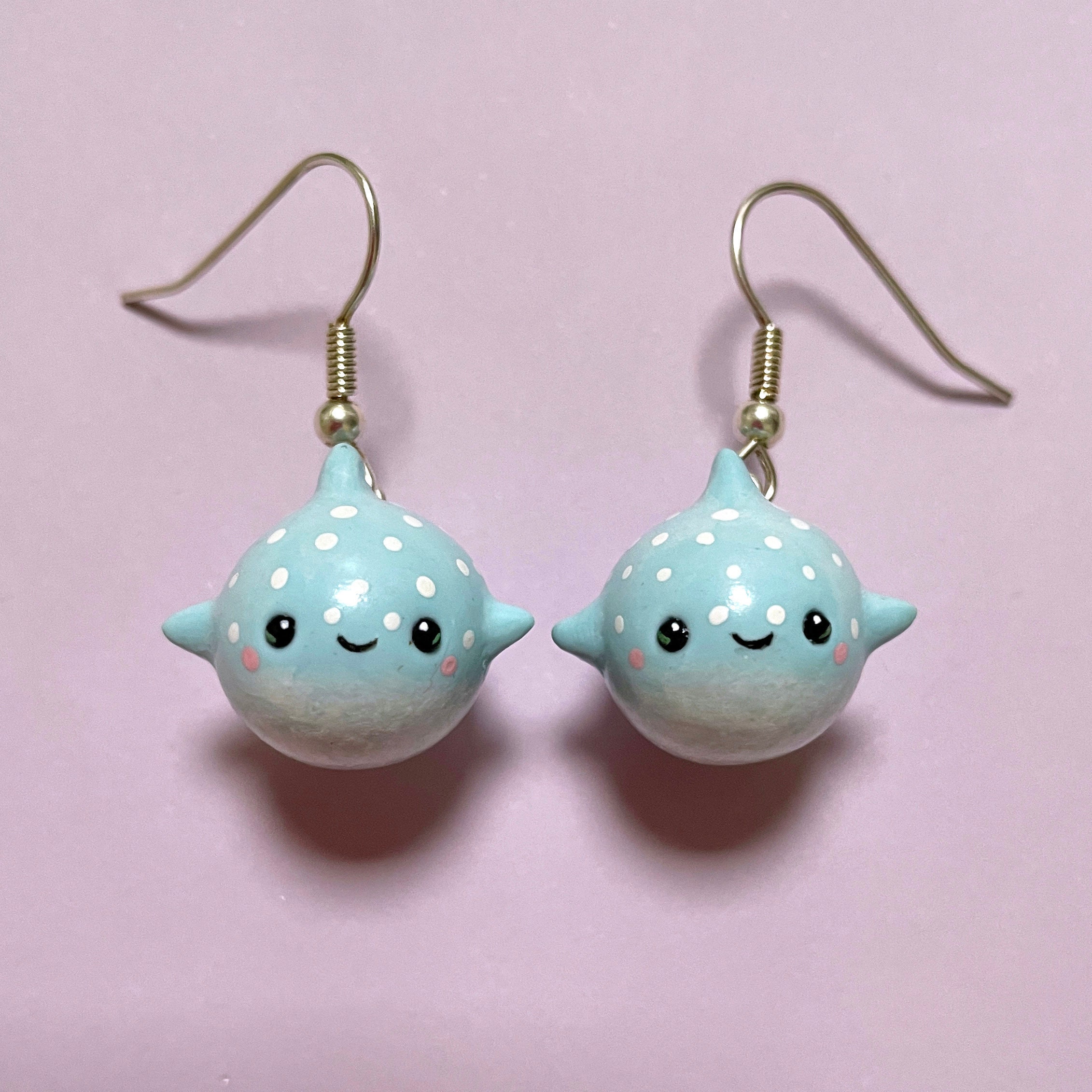 Kawaii Whale Shark Earrings Cute Polymer Clay Charms Baby Blue