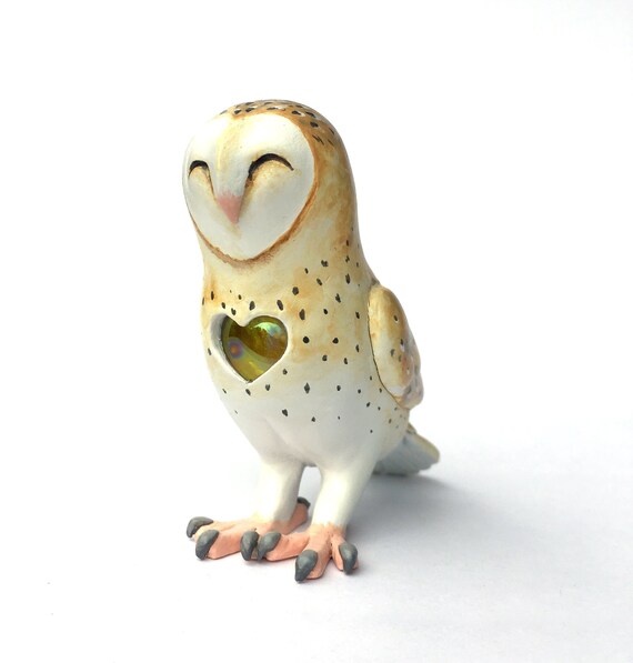 Polymer Clay Owl Figurine Happy Animal Sculpture Cute Owl Etsy