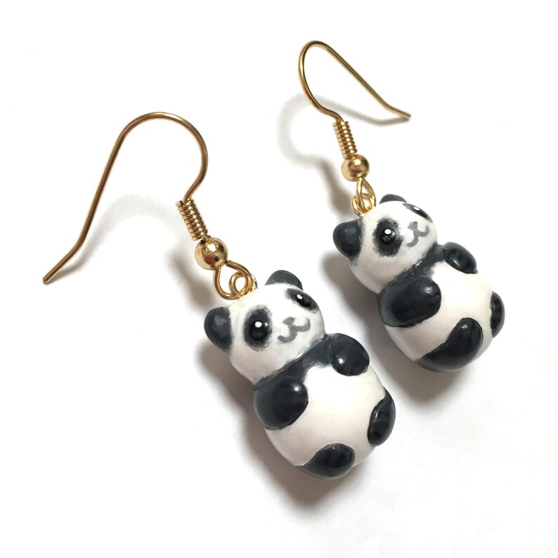 Giant Panda Earrings Miniature Panda Charms Kawaii Panda Gift Cute Animal Earrings Panda Bear Earrings Tiny Pandas Little Bears