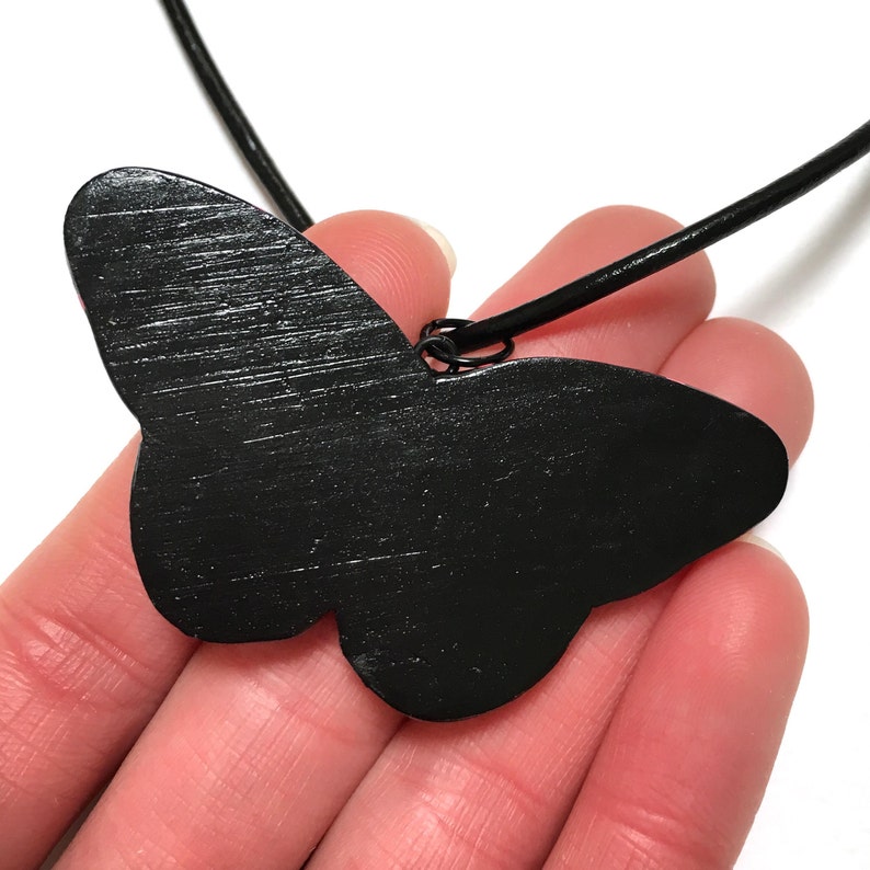 Abstract Jewellery Red and Black Butterfly Necklace Dot Painted Jewellery Red Butterfly Pendant Dot Painting Spotted Animal Charm