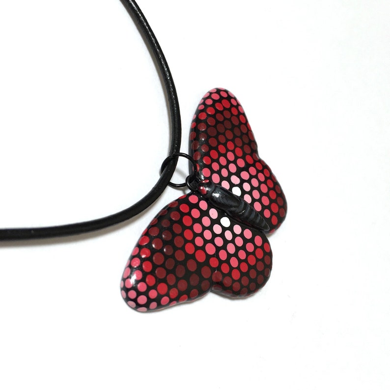 Abstract Jewellery Red and Black Butterfly Necklace Dot Painted Jewellery Red Butterfly Pendant Dot Painting Spotted Animal Charm