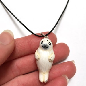 Seal Charm Necklace, White Baby Seal, Miniature Polymer Clay Pendant, Cute Seal Jewellery image 5