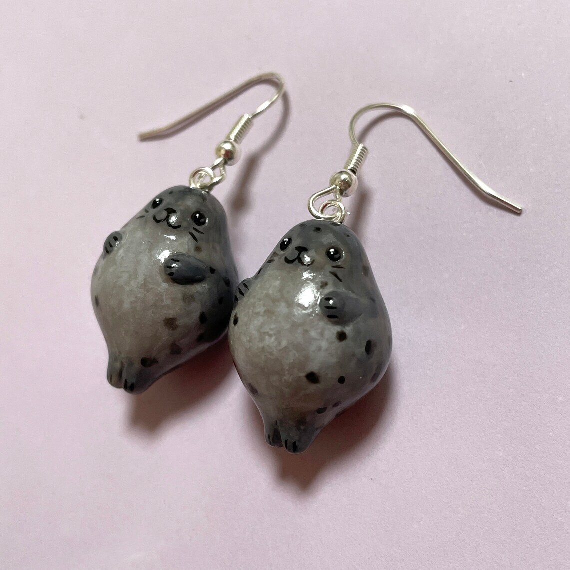 Little Grey Seal Earrings Polymer Clay Miniatures Sea Mammal Etsy