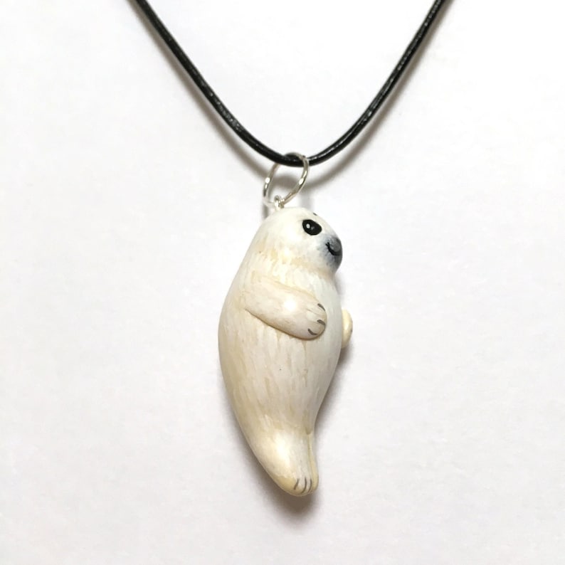 Seal Charm Necklace, White Baby Seal, Miniature Polymer Clay Pendant, Cute Seal Jewellery image 6
