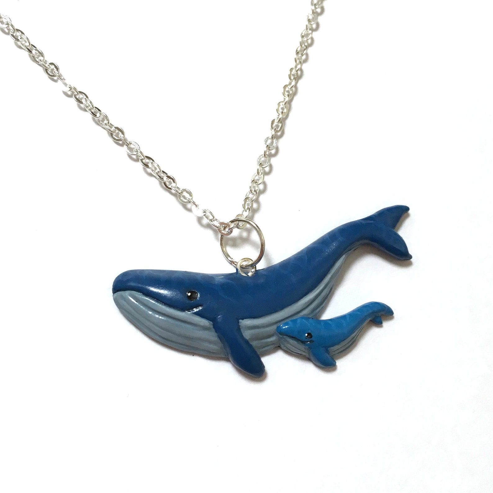 Blue Whale Necklace Mum and Baby Whale Pendant Ocean Etsy