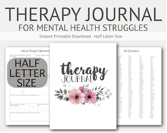 Half Letter - Therapy Journal for Mental Health Struggles: Depression, Anxiety, Eating Disorders, Borderline Personality, Grief, PTSD, A5