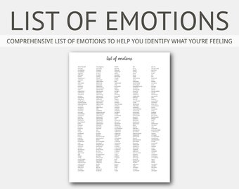 List of Emotions: Mental Health Journal, Depression, Anxiety, Therapy Journal, Home Management, Counseling Binder, Planner, Instant Download