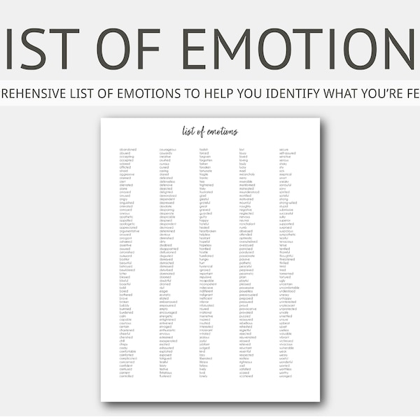 List of Emotions: Mental Health Journal, Depression, Anxiety, Therapy Journal, Home Management, Counseling Binder, Planner, Instant Download