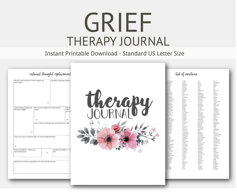 Grief Therapy Journal: Mental Health, Depression, Anxiety, Death, Loss, Rejection, Counseling, Instant Printable Download image 1