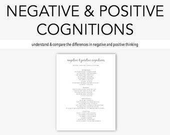 Negative & Positive Cognitions: Mental Health Journal, Depression, Anxiety, Therapy Journal, Home Management, Counseling Binder, Planner