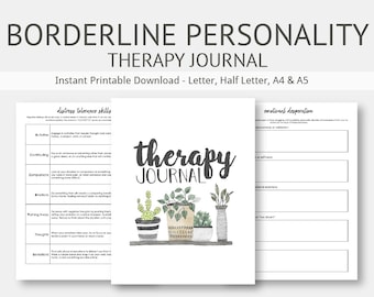 Borderline Personality Disorder Therapy Journal: Mental Health, Depression, Anxiety, Impulse Control, Attachment, Instant Printable Download