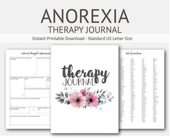 Anorexia Therapy Journal: Mental Health, Eating Disorders, Depression, Anxiety, Bulimia, Restricting, Calories, Counseling, Printable