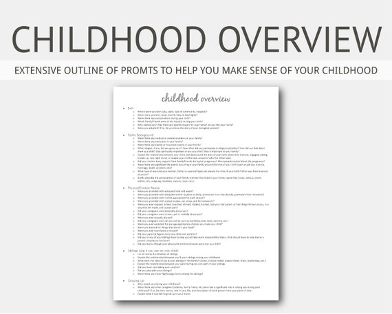 Childhood Overview: Mental Health Journal, Depression, Anxiety, Eating Disorder, Autobiography, Self Care, PTSD, Planner, Instant Download