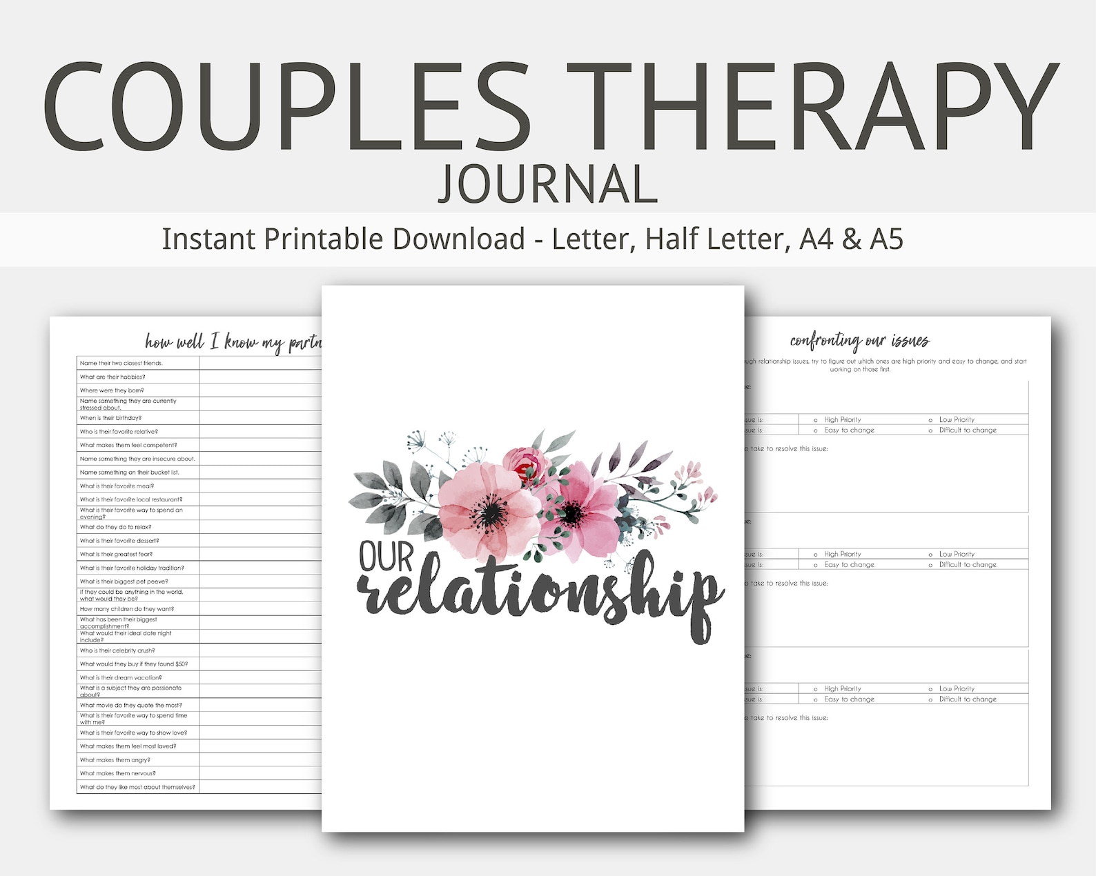 Couples Therapy Journal: Couples Counseling, Marriage, Engaged, A4, A5, Love, Breakup ...