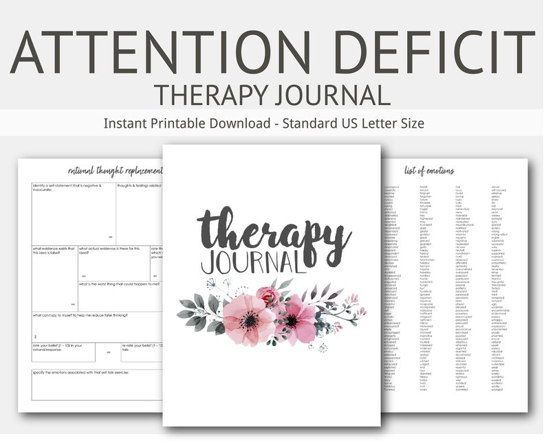 Attention Deficit Disorder Therapy Journal: Mental Health, ADD, Depression, Anxiety, Learning Disorder, Hyperactivity, Instant Printable image 1