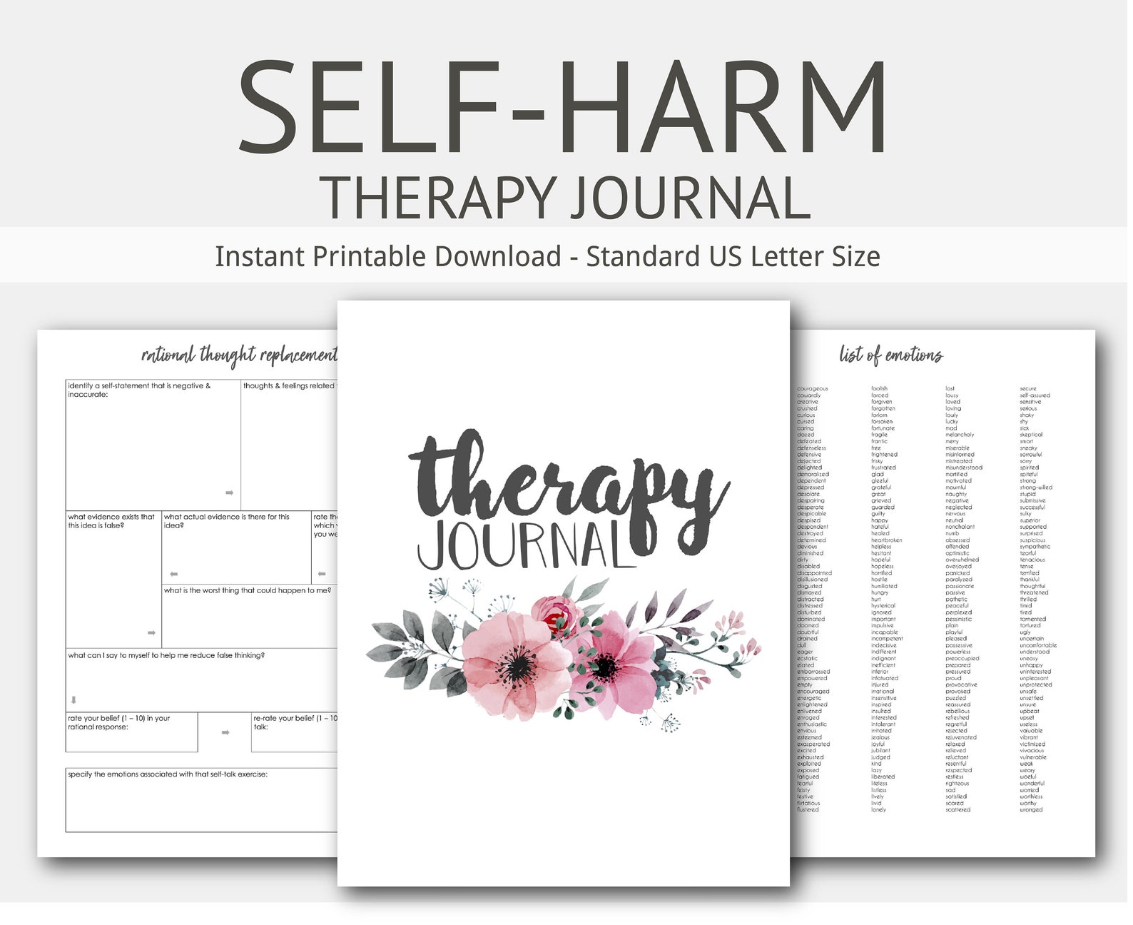 Self-harm Therapy Journal: Mental Health, Cutting, Burning, Depression ...