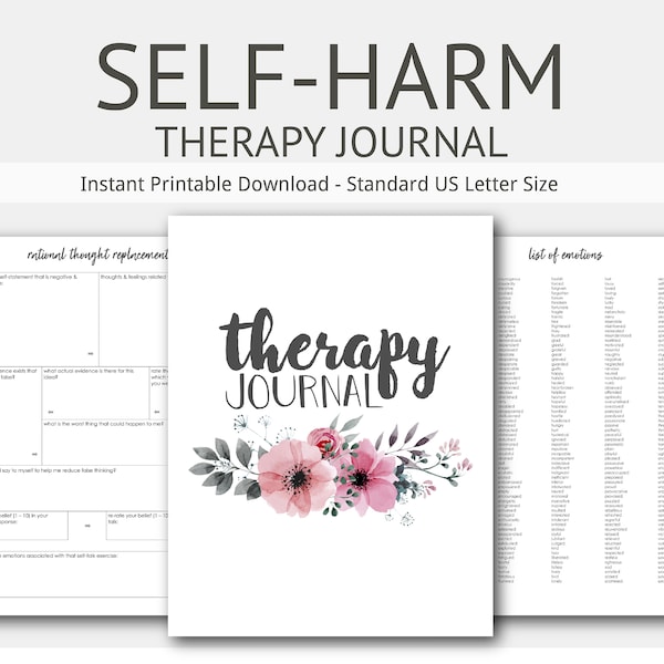 Self-Harm Therapy Journal: Mental Health, Cutting, Burning, Depression, Anxiety, Counseling, Instant Printable Download