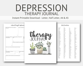 Depression Therapy Journal: Instant Printable Download, Anxiety, Mental Health, Cognitive Behavior, Self Esteem, Daily Food, Sleep Diary