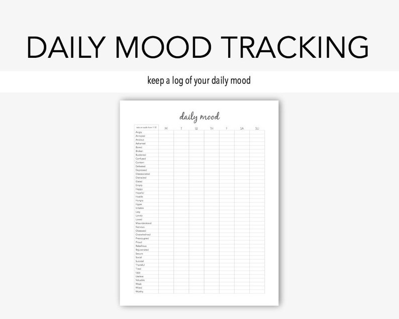 Daily Mood Mental Health Depression Anxiety Therapy Etsy
