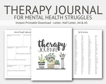Therapy Journal for Mental Health Struggles: Depression, Anxiety, Eating Disorders, Goal Planner, Self Harm, Grief, PTSD, Bipolar, Addiction