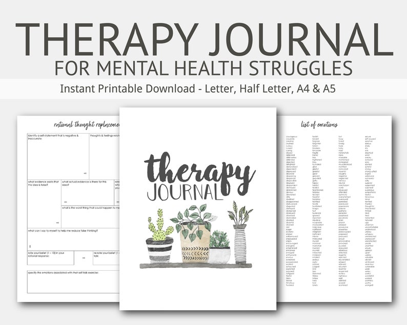 Therapy Journal for Mental Health Struggles: Depression, Anxiety, Eating Disorders, Goal Planner, Self Harm, Grief, PTSD, Bipolar, Addiction 